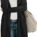 OUGES Women's Open Front Cardigan Shirt with Pockets Long Sleeve Lightweight Coat (Medium, Black)