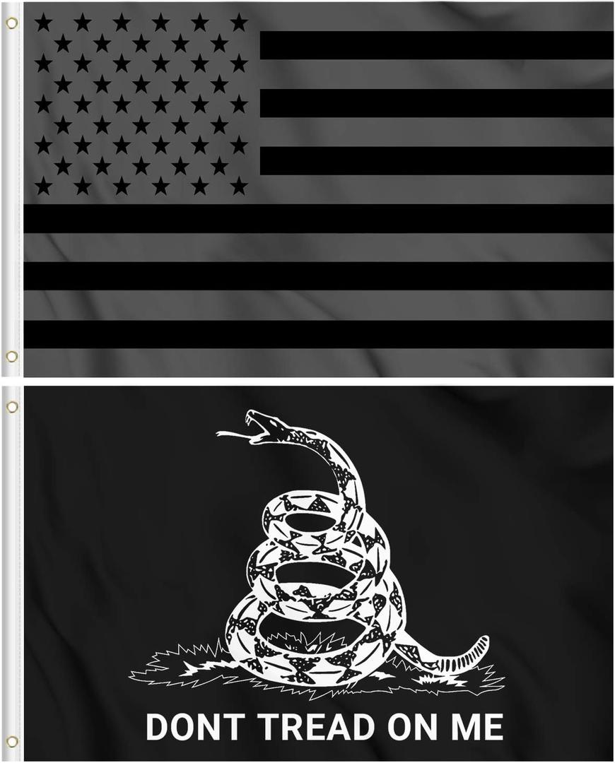 All Black Out American Flag - Don't Tread On Me Gadsden Flag 3x5 ft 2-Pack Wall Banners House Porch Yard Lawn Decorative Sign US Outdoor Flag with Grommets - Printed Polyester Fade Proof