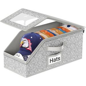 Hat Organizer for Baseball Caps,Holds up to 12 Caps Hat Organizer for Closet, Sturdy Stackable Storage for Men with Clear Lid, Flip-Top Access, Space-Saving Hat Box for Closet, Breathable Fabric