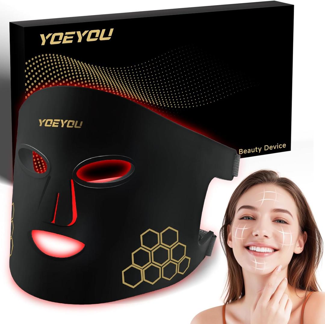 Red Light Therapy for Face, Infrared LED Face Mask Light Therapy 4 Light Waves with 850nm Near Infrared, Portable Rechargeable Red Light Therapy Mask Skincare Device for Facial Rejuvenation (Black)