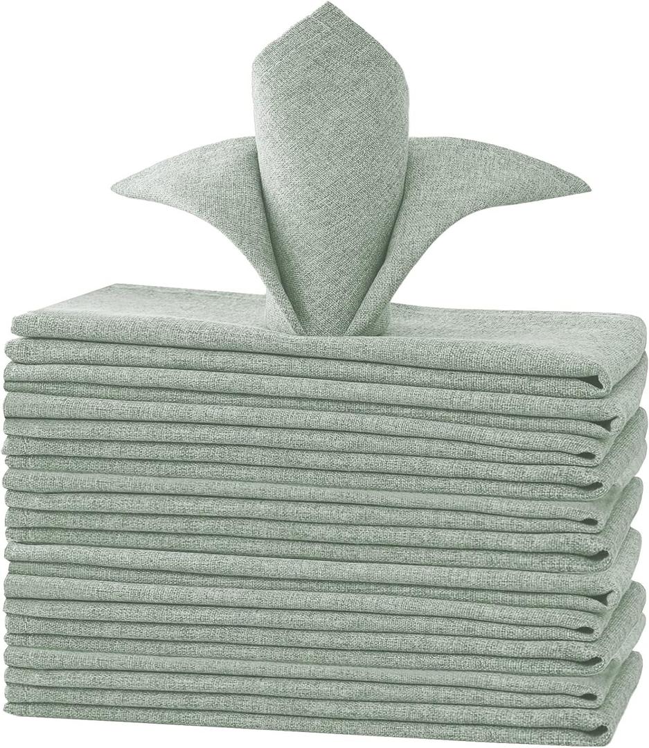 H.VERSAILTEX Linen Textured Cloth Napkins Set of 12 (18" X 18") Linen Textured Dinner Napkins Waterproof Extra Soft Thick Durable Reusable Napkins with Hemmed Edges, Heather Sage