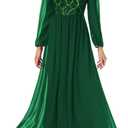 Women's Sequin Evening Dresses Long Sleeves Crewneck Floor Length Chiffon Formal Ball Gowns Dress (XL)