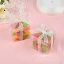 Mauproy 2x2x2 Inches Clear Favor Boxes, 100 Pack Small Plastic Gift Boxes with Ribbons for Macaroons Treats Candies Wedding Baby Shower Birthday Mother's Day Party Favors