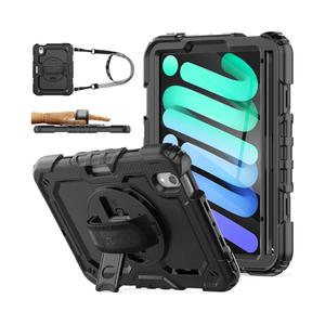 SEYMAC stock Case for iPad mini 7 (A17 Pro) 2024/ Mini 6 8.3'' with Screen Protector Pencil Holder [360 Rotating Hand Strap] &Stand, Drop-Proof Case for iPad mini 7th/6th Generation 8.3", Black