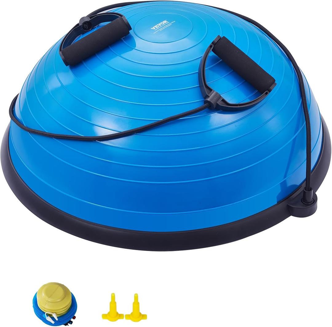 VEVOR Half Exercise Ball Trainer, 23/26 inch Balance Ball Trainer, 1500lbs Capacity Stability Ball, Yoga Ball with Resistance Bands & Foot Pump, Strength Fitness Ball for Home Gym Full Body Workout, 23 Inches X 8.5 Inches