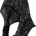 Guayma Rave Outfit Festival Accessories For Women,Sequin Rave Hood Head Scarf For Halloween Mardi Gras Costume Gear (Bk)