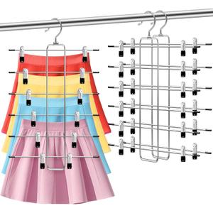 Closet-Organizers-and-Storage,6 Tier Pants-Hangers-Space-Saving,Skirt-Hangers with Clips for Closets Organizer,College-Dorm-Room-Essentials,2 Pack Closet Storage Clothes Shorts Jean Hanger