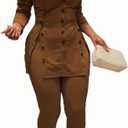 Women's Curvy Button Front Pant Suit Set, Plus Size Professional Two-Piece Long Sleeve Suit (4X, Brown)