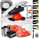 Ourokhome Food Chopper with Container, Manual Mandolin Vegetable Slicer Onion Dicer with 8 Blades, Hand Veggie Shredder for Potato, Tomato, Essential Kitchen Gadgets (8 in 1, White)