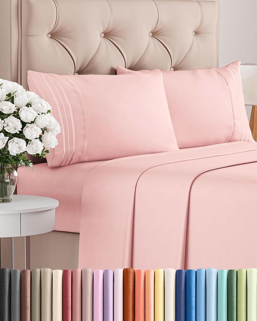 Full Size 4 Piece Sheet Set - Comfy Breathable & Cooling Sheets - Hotel Luxury Bed Sheets for Women & Men - Deep Pockets, Easy-Fit, Extra Soft & Wrinkle Free Sheets - Baby Pink Oeko-Tex Bed Sheet Set