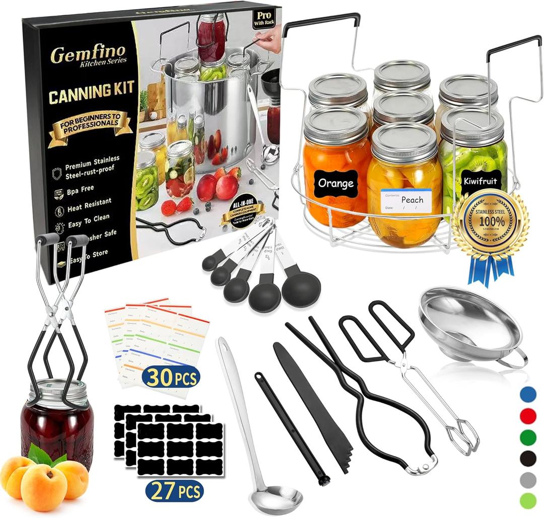 Canning Supplies Starter Kit with Canning Rack,Canning Kit for Beginners (Black)