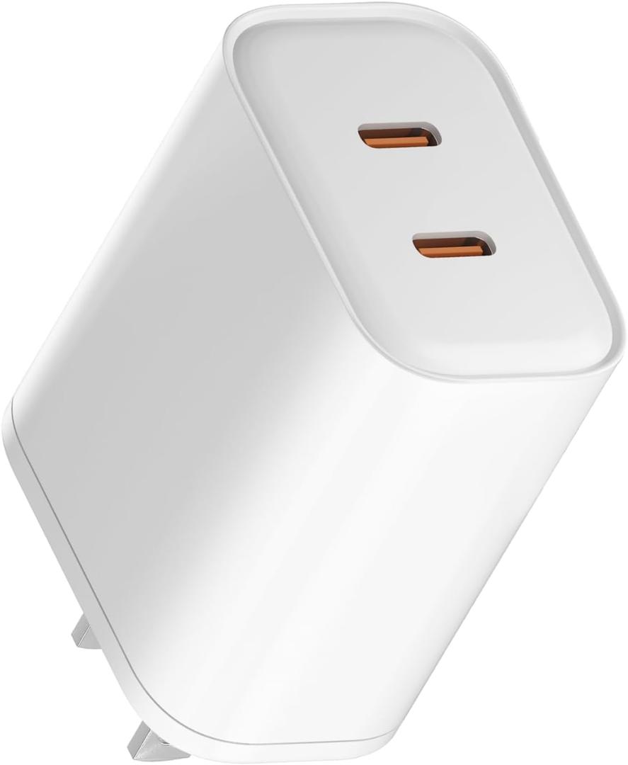 Double USB C Fast Charger Block for iPhone 17 Pro Max, Dual PD GaN Type-C Fast Charging Port Power Adapter Plug Cube for Apple iPhone 17 Air 16 15 14 13 12 iPad and for Watch Series 10/9/8/7/6/5 More