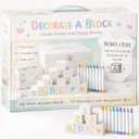 Nolia Baby Shower Blocks Decorating Game  48 White Wooden Cubes to Decorate, Storage Box, 12 Acrylic Markers & Instruction Sign