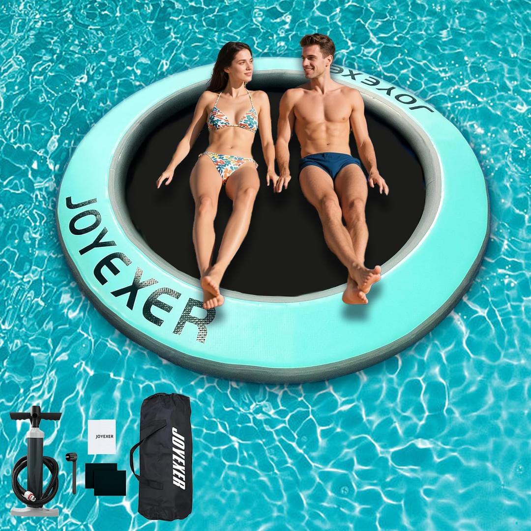 Round Floating Ring, 8FT Inflatable Water Hammock Lake Floats for Adults, Inflatable Floating Dock Platform for Lake, Beach, Ocean (Mint Green)