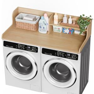 DTK Washer Dryer Wood Countertop with Shelf, Laundry Topper with Non-Slip Mat,27.55" Depth x 54" Width Dryer Covers for The Top with Edge Rails (Light Walnut), 27.5"*54"*11.8"