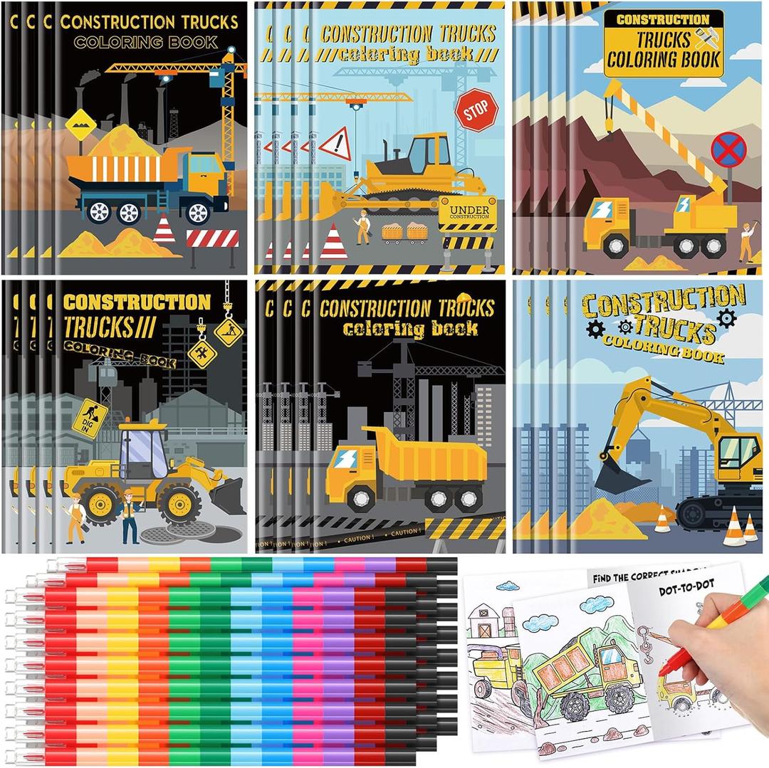 24 Coloring Book with 24 Stacking Crayons for Mini Drawing Book Bulk Party Favor for Party Supplies Goodie Bag Stuffer Carnival Prize Gift