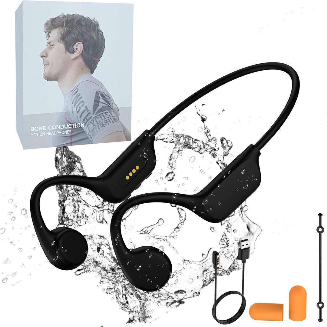 KOPIDOE Bone Conduction Swimming Headphones, IPX8 Waterproof MP3 Player with Open-Ear Design, Bluetooth 5.4 Wireless Sports Earbuds for Swimming, Running, Cycling(Black)