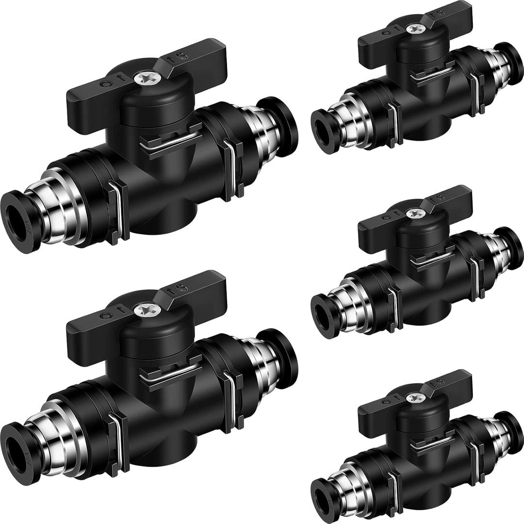 Flutesan 5 Pcs 1/4" x 1/4" OD Push to Connect Pneumatic Ball Valve PVC Air Flow Control Valve Quick Connect Tube Fittings Air Line Hose Fittings