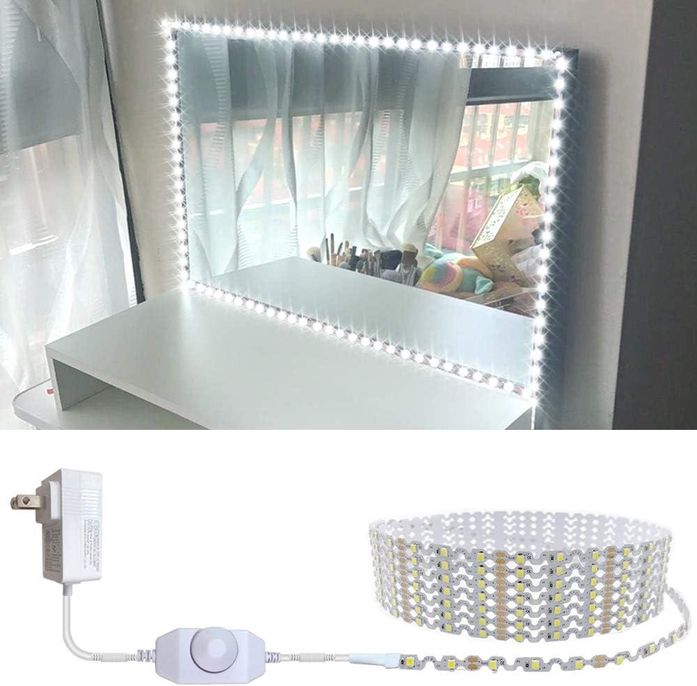 13ft/4M Led Vanity Mirror Lights Kit Bendable NO Need to Cut Vanity Make-up Mirror Cloakroom Adjustable Flexible Strip Light Table Set with Dimmer and Power Supply (White-Base Model)