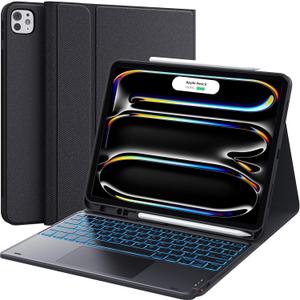 CHESONA for iPad Pro 13 Inch Case 2024 with Keyboard (M4-2024/M5-2025), Magnetic Detachable Keyboard with Backlit, 2 Wireless Channels, Touchpad & Pencil Holder, Precise Cutouts Case for iPad Pro 13'' (Black)
