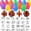 28 Pack Easter Eggs with Brain Teaser Puzzles Easter Basket Stuffers for Adults Teens Metal Puzzles Game Toys Wooden Unlock Interlocking Puzzle IQ Education Toy for Party Favors