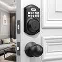 TEEHO TE001K Keyless Entry Door Lock with Handle, Electronic Keypad Deadbolt with 2 Knobs, High-Security Front Door Handle Set for Home & Rental, Smart Auto-Locking, Easy Install, Matte Black