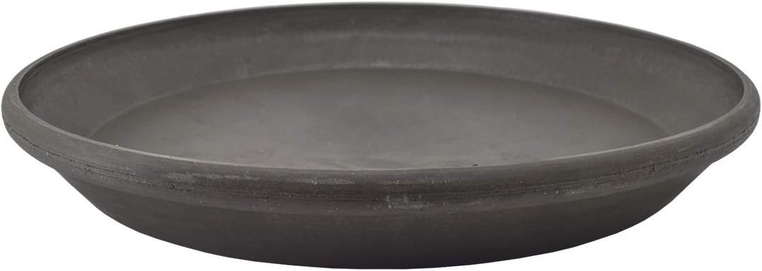 PSW Pot Collection AP35DC 14-inch Plastic/Stone/Wood Composite Plant Saucer Drip Tray  No Drainage Hole (Drillable), Indoor/Outer Water Tray, Dark Charcoal