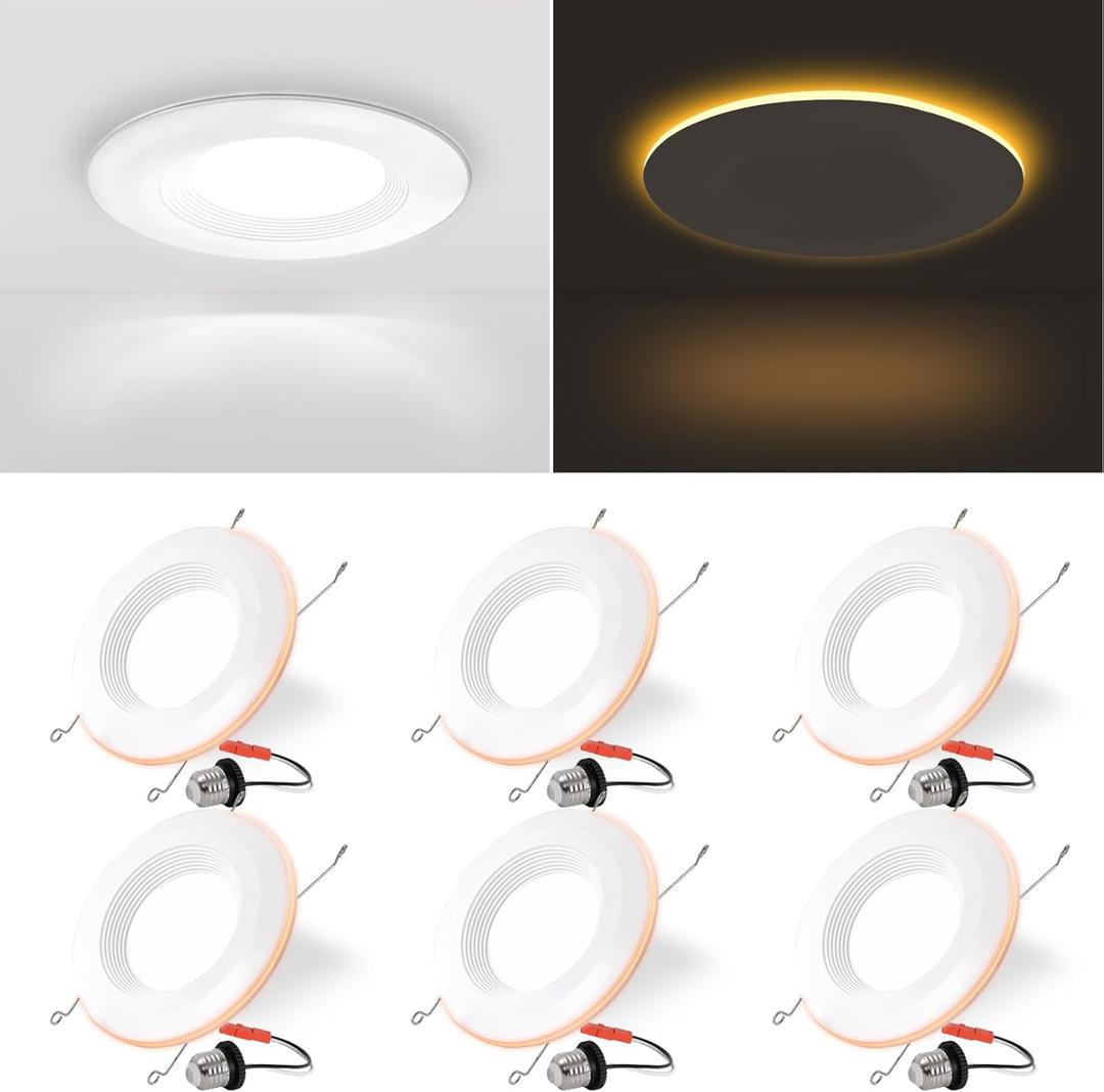 6 Pack 6 Inch LED Recessed Lighting with Night Light, Dimmable Can Lights with Baffle Trim, 9W=85W, 4000K Cool White, 700LM Retrofit Downlight, CRI 90, Damp Rated, IC Rated & ETL Certified