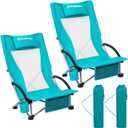 KingCamp Low Beach Chairs, Portable Folding Chair for Adults Extra Wide Ergonomic High Back Seat 300lbs Heavy Duty Lightweight Oversized Gear with Carry Bag for Outdoor Lawn Camping Picnic (Ergobreeze-cyan-2 Pack)