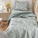 Comfort Spaces Boho Quilt Set Twin Reversible Vermicelli Quilting Twin Size Bed, All Season, Lightweight, Coverlet Winter Layer Bedding, Shams, Gloria, Twin/Twin XL Green 2 Piece