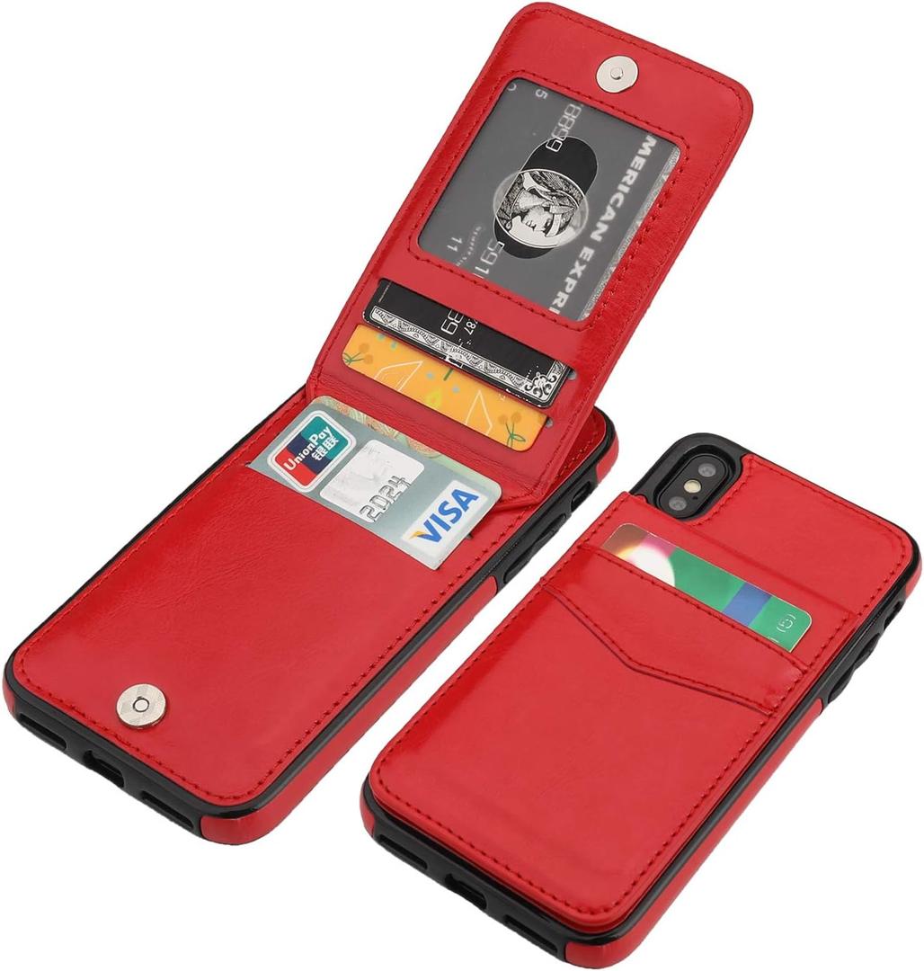 KIHUWEY Compatible with iPhone X/Xs Case Wallet with Credit Card Holder, Premium Leather Magnetic Clasp Kickstand Heavy Duty Protective Cover for iPhone Xs/X 5.8 Inch(Red)