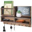 Key Holder for Wall, Mail Organizer Wall Mount with Key Hooks and Wallet Holder, Sunglasses Storage and Dog Leash Hanger, Decorative with 4 Double Hooks and Chalkboard