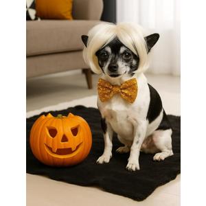 Swooflia Dog Cat Wig - Blonde Short Andy Pet Wigs for Small Large Medium Breed Dogs, Halloween Cosplay Costume Accessories for French English Bulldog Weiner Weenie Dachshund Corgi Pug Chihuahua Puppy