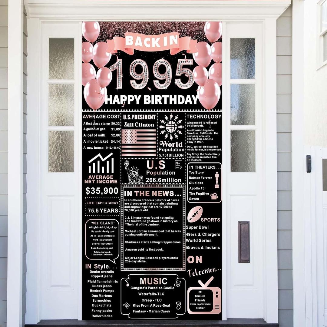 Back in 1995 Rose Gold 30th Birthday Decorations Happy 30th Birthday Banner Backdrop Vintage Birthday 30 Years Ago Theme Decor 30th Gifts for Man and Woman 30th Birthday Party Supplies