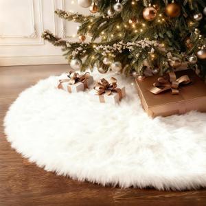 22 Inch Christmas Tree Skirts Fur Plush Snowy White Large Size Faux Fur Soft Luxury Tree Decorations, Holiday Romantic Ornaments for Xmas Party Home Market Indoor Outdoor