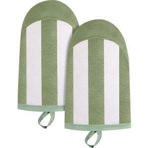 Reallnaive 2 Pcs Mini Oven Mitts Heat Resistant for Kitchen Set, Small Short Oven Mitten Gloves First Day of School Back to School 5.75"x9" Cotton Terry Outdoor Indoor Dining Baking Cooking BBQ(Green)