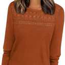 WIHOLL Womens Lace Long Sleeve Shirts Spring Tops Fashion Dressy Casual Lightweight Sweaters Mesh Clothes Trendy Waffle Knit Size L