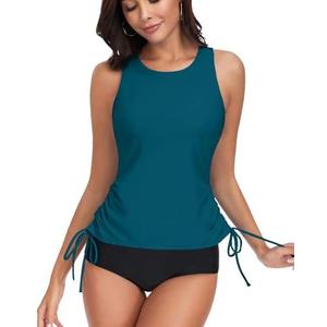 WOWENY High Neck Tankini Tops Only bathing suit tops for women Tummy Control swim tops UPF 50+ Swimsuit Top No Bottom, M