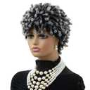 MOONSHOW Dreads Wig Short Grey Braided Wigs for Black Women Black and Grey Short Afro Curly Kinky Twist Braided Wigs Gray Faux Locs Curly Hair Wigs Synthetic Dreadlock Wig