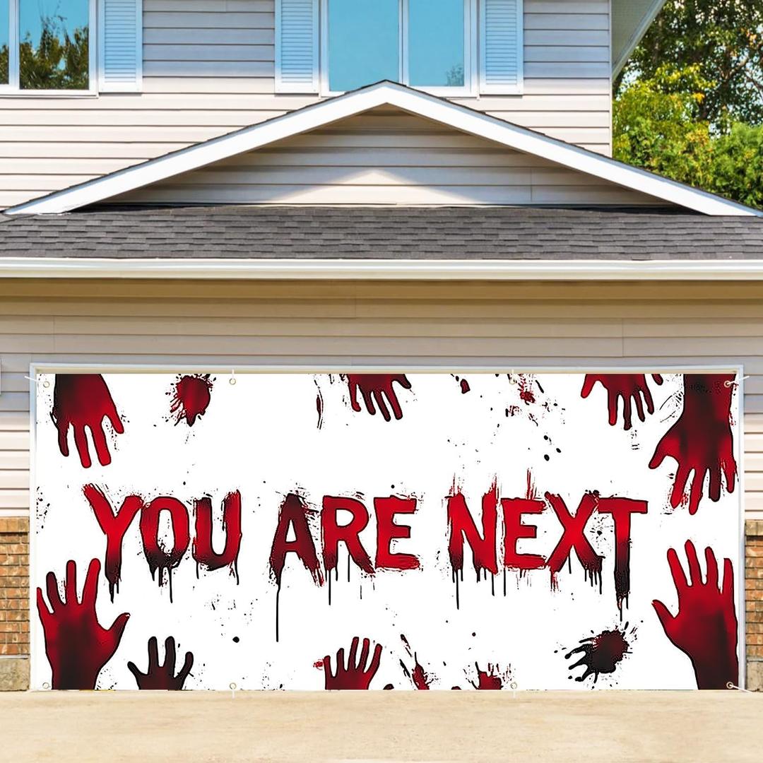 Halloween Garage Door Decorations Happy Halloween Door Cover, Hanging Banner Cauldron Backdrop Mural for Home, Outdoor, Indoor, Spooky Party, Wall, Window (YOU ARE NEXT, 6 x 13 ft)