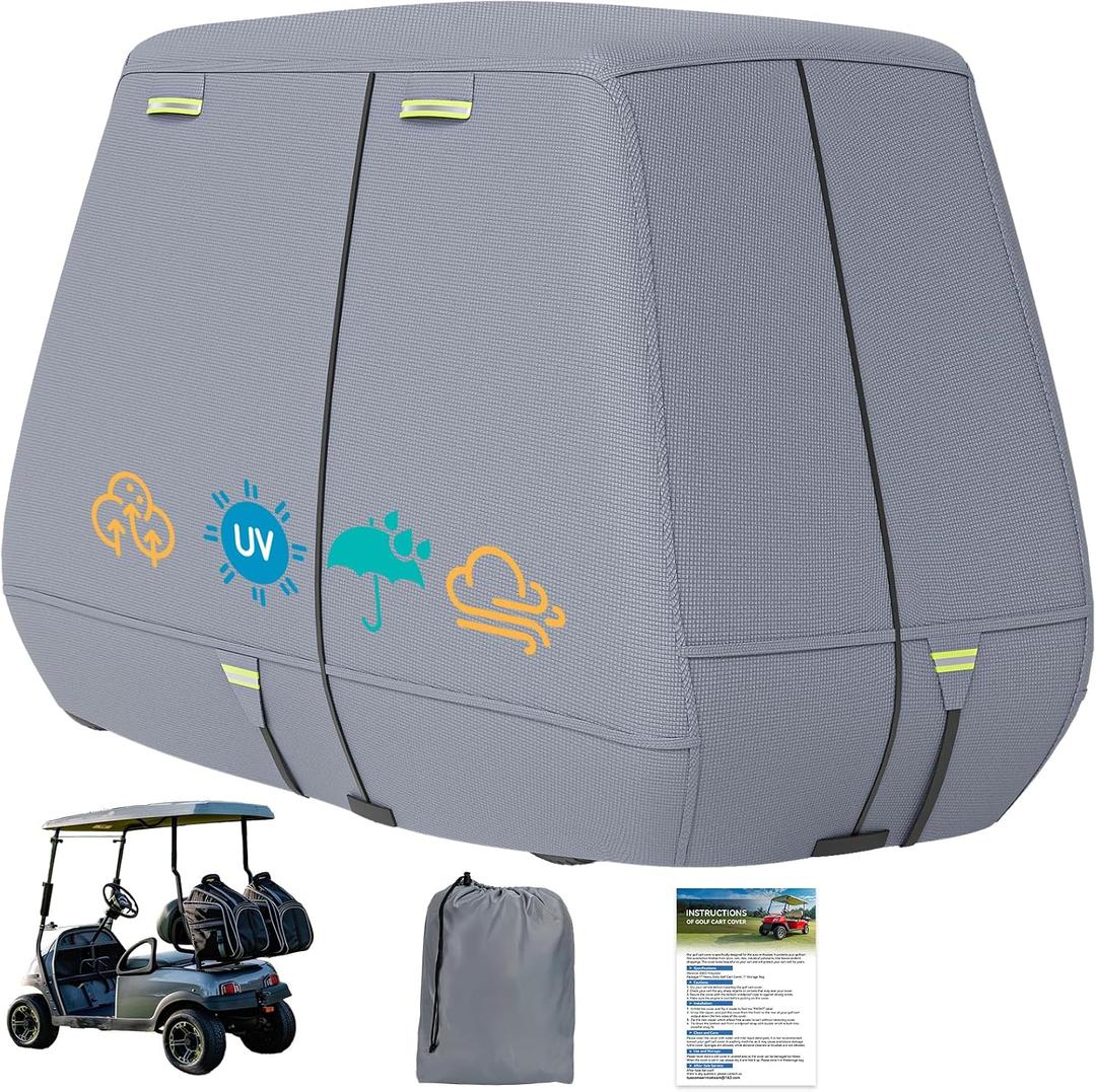 800D Waterproof Golf Cart Cover 2/4/6 Passenger, Heavy Duty Solution-Dyed Polyester UPF 50+, Universal Fits for EZ GO Yamaha Club Car