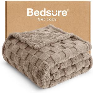 Bedsure GentleSoft Light Brown Throw Blanket for Couch - Checkered Fleece Blankets Gifts for Women Men Girls, Cute Soft Cozy Throw for Bedroom Home Decor Gifts, 50x60 Inches