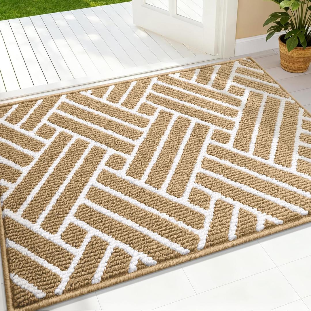 OLANLY Indoor Door Mat, 36x24 Inch, Dirt Resistant and Absorbent, Non-Slip Rubber Backing Floor Mats, Easy Clean Low-Profile Doormat for Entryway, Front Door, and Inside Entrance, Beige