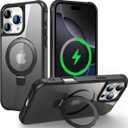 Magnetic Compatible with iPhone 16 Pro Max Case with Stand [Military Grade Drop Tested][Compatible with Magnet] Ring Translucent Slim Hard Back Soft Edge, Black