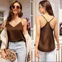 Ekouaer Womens Satin Cami Tops 2 Pack V Neck Silk Camisole Tank Top Spaghetti Strap Racerback Camis Blouse Shirt (Medium, Light Brown/Brown)