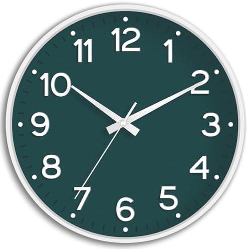 Roymnie Wall Clock, Silent Wall Clocks Battery Operated 8 Inch-Modern Non Ticking Analog Clock Decorative for Kitchen Office Bathroom Bedroom(Deep Green)