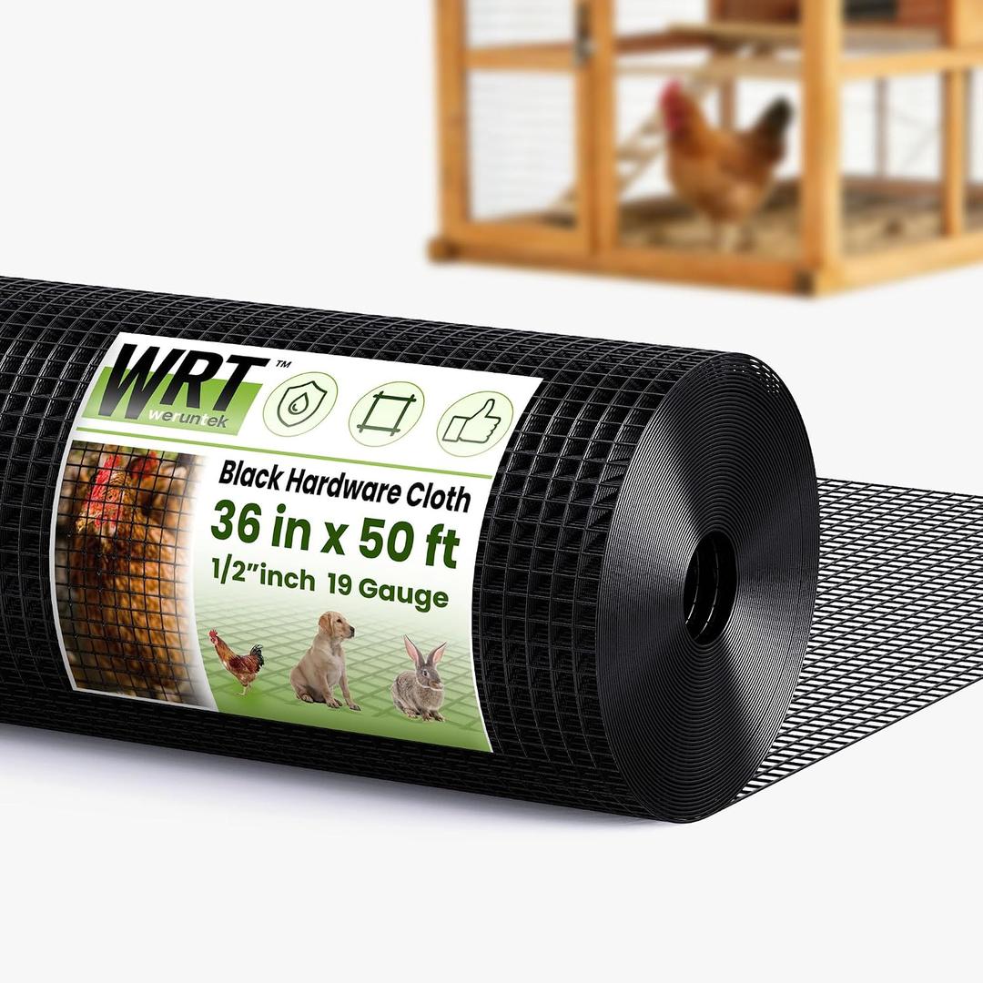 Black Hardware Cloth1/2 inch 36 inch x 50 Foot 19 Gauge, PVC Coated Welded Wire Mesh Roll, Heavy Duty Metal Mesh with Square Grid,Fencing Roll for Chicken Coop Barrier, Rabbit Cage, Snake Fence