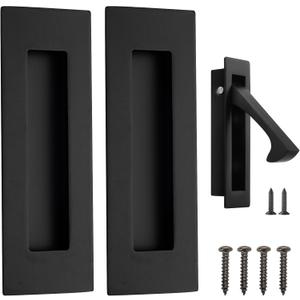 Malimali Pocket Door Pull and Edge Pull Set, Stainless Steel Pocket Door Hardware Recessed Pocket Door Handle Flush Finger Pulls Rectangular Barn Door Handle (Matte Black, Pack of 3)