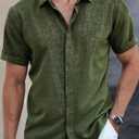 Men's Button Down Shirt Short Sleeve Casual Summer Beach Business Shirt (Green, XXL)