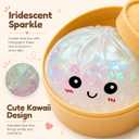 Flashing Dumpling Squishies Stress Balls, Glitter Squishies Dumpling Fidget Sensory Toy with Food Steamer, Squeeze Dough Ball for Stress Relief, Stretchy Desk Toys Gift